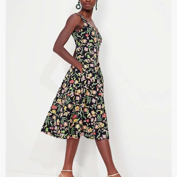Kate Spade NWT Black Floral Midi Dress - Picture 3 of 4
